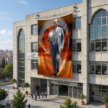 Punto Dizayn Atatürk Baston Ve Fotor Şapkasiyla Poster Bayrak Raşel Kumaş 6x9 metre ATA74