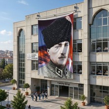 Punto Dizayn Üniformalı Kalpaklı Gazi Mustafa Kemal Atatürk Poster Bayrak Raşel Kumaş 6x9 metre ATA24