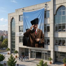 Punto Dizayn Selam Veren Atatürk Portresi Poster Bayrak Raşel Kumaş 6x9 Metre ATA85