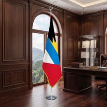 Punto Dizayn Antigua Barbuda Direkli - Altın Saçaklı Saten Makam Bayrağı Seti (Krom Direk)