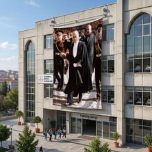 Punto Dizayn Siyah Takım Elbiseli Atatürk Poster Bayrak Raşel Kumaş 6x9 Metre ATA21