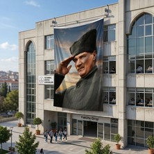 Punto Dizayn Selam Veren Ulu Önder Gazi Mustafa Kemal Atatürk Poster Bayrak Raşel Kumaş 6x9 metre ATA63