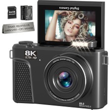 Serreha WD300-8K 88MP 8k Dijital Fotoğraf Makinesi Vlog Kamera (18X Zoom, 3" Katlanır Ekran, Canlı Yayın, 64GB Kart + Çift Batarya Hediyeli)