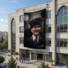Punto Dizayn Gülümseyen Mustafa Kemal Atatürk Portresi Poster Bayrak Raşel Kumaş 6x9 metre ATA65