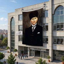 Punto Dizayn Kalpaklı Mustafa Kemal Atatürk Poster Poster Bayrak Raşel Kumaş 6x9 metre ATA26