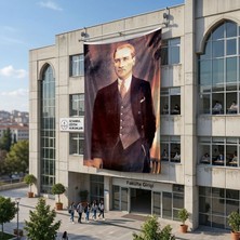Punto Dizayn Takım Elbiseli Eli Cebinde Atatürk Poster Bayrak Raşel Kumaş 6x9 Metre ATA29