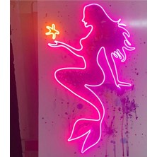 Çakra Deniz Kızı Şeklinde Neon LED Dekor - Pembe 60X35CM