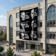 Punto Dizayn Mustafa Kemal Atatürk Altın Imza Ay Yıldız Bayrak Poster Bayrak Raşel Kumaş 6x9 Metre ATA59