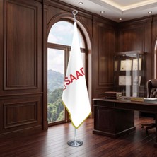 Punto Dizayn Saadet Partisi Direkli - Altın Saçaklı Saten Makam Bayrağı Seti (Krom Direk)