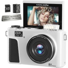 Serreha WD300-8K 88MP 8k Dijital Fotoğraf Makinesi Vlog Kamera (18X Zoom, 3" Katlanır Ekran, Canlı Yayın, 64GB Kart + Çift Batarya Hediyeli)