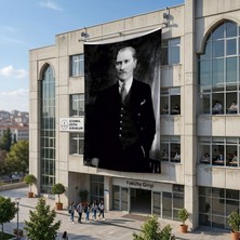 Punto Dizayn Siyah Takım Elbiseli Mustafa K. Atatürk Poster Bayrak Raşel Kumaş 6x9 Metre ATA39