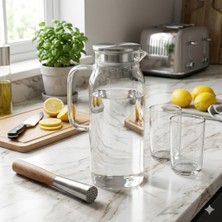 Unbranded Metal Kapaklı Isıya Dayanıklı Borosilikat Cam Sürahi (1500 Ml)