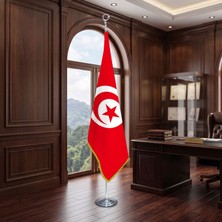 Punto Dizayn Tunus Direkli - Altın Saçaklı Saten Makam Bayrağı Seti (Krom Direk)