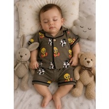 Tuem Baby Tweety ve Sylvester Desenli Unisex Bebek Şortlu Pijama Takımı ( Beden Ölçüleri Açıklamada)