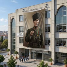 Punto Dizayn Askeri Üniformalı Mustafa K. Atatürk Poster Bayrak Raşel Kumaş 6x9 Metre ATA84