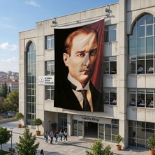 Punto Dizayn Sivil Gazi Mustafa Kemal Atatürk Portre Poster Bayrak Raşel Kumaş 6x9 metre ATA5