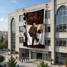 Punto Dizayn Atatürk Odasında Çalışırken Poster Bayrak Raşel Kumaş 6x9 Metre ATA57