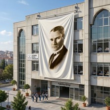 Punto Dizayn Kravatlı Takım Elbiseli Gazi Mustafa Kemal Atatürk Poster Bayrak Raşel Kumaş 6x9 Metre ATA31