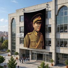 Punto Dizayn Atatürk Asker Ünüformasıyla Poster Bayrak Raşel Kumaş 6x9 Metre ATA52