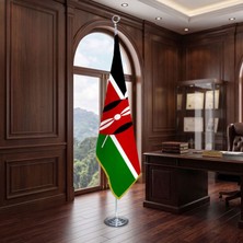 Punto Dizayn Kenya Direkli - Altın Saçaklı Saten Makam Bayrağı Seti (Krom Direk)