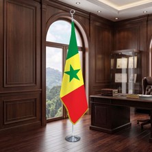 Punto Dizayn Senegal Direkli - Altın Saçaklı Saten Makam Bayrağı Seti (Krom Direk)