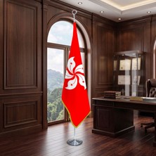 Punto Dizayn Hong Kong Direkli - Altın Saçaklı Saten Makam Bayrağı Seti (Krom Direk)