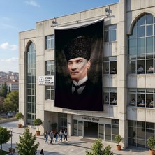 Punto Dizayn Kalpaklı Gazi Mustafa Kemal Atatürk Portresi Poster Bayrak Raşel Kumaş 6x9 Metre ATA35