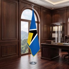 Punto Dizayn Saint Lucia Direkli - Altın Saçaklı Saten Makam Bayrağı Seti (Krom Direk)