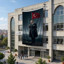 Punto Dizayn Mustafa Kemal Atatürk ve Türk Bayrağı Poster Bayrak Raşel Kumaş 6x9 Metre ATA61