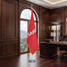 Punto Dizayn Saadet Parti Kırmızı Direkli - Altın Saçaklı Saten Makam Bayrağı Seti (Krom Direk)