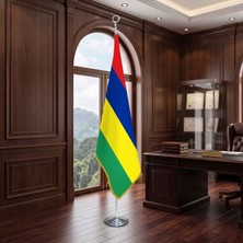 Punto Dizayn Mauritius Direkli - Altın Saçaklı Saten Makam Bayrağı Seti (Krom Direk)