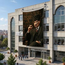 Punto Dizayn Kalpaklı Mustafa Kemal Atatürk Portresi Poster Bayrak Raşel Kumaş 6x9 metre ATA70