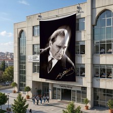 Punto Dizayn Mustafa Kemal Atatürk Altın İmzalı Poster Poster Bayrak Raşel Kumaş 6x9 metre ATA42