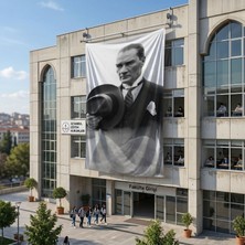 Punto Dizayn Takım Elbiseli Ulu Önder Gazi Mustafa Kemal Atatürk Poster Bayrak Raşel Kumaş 6x9 metre ATA69
