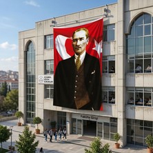 Punto Dizayn Takım Elbiseli Sivil Gazi Mustafa Kemal Atatürk Portre Ay Yıldız Poster Bayrak Raşel Kumaş 6x9 metre ATA40