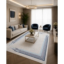 Pelura Halı Modern Çerçeve Desen Baskılı Kaymaz Yıkanabilir Salon Oturma Odası Mutfak Balkon Halısı Yolluk