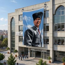 Punto Dizayn Kalpaklı Atatürk Portresi Poster Bayrak Raşel Kumaş 6x9 metre ATA81