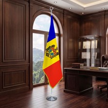 Punto Dizayn Moldova Direkli - Altın Saçaklı Saten Makam Bayrağı Seti (Krom Direk)