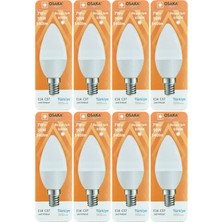 Avarson (8 adet) Osaka 7W (50W) Beyaz Işık (6500K) E14 Duylu (Ince Duy) LED Mum Ampul