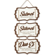 Qlayer Sabret Şükret Dua Et Üçlü Ahşap Duvar Dekoru - Lazer Kesim Ayetli Duvar Panosu