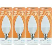 Avarson (4 adet) Osaka 7W (50W) Beyaz Işık (6500K) E14 Duylu (Ince Duy) LED Mum Ampul