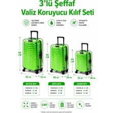 Trink Çanta Neon * Yeşil *  Şeffaf Valiz Koruyucu Kılıf ve Bavul Koruyucu Kılıf - 3'l Ü Set ( Büyük +Orta + Kabin )