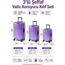 Trink Çanta Neon * Mor  *  Şeffaf Valiz Koruyucu Kılıf ve Bavul Koruyucu Kılıf - 3'l Ü Set ( Büyük +Orta + Kabin )