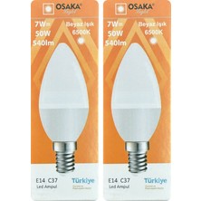 Avarson (2 adet) Osaka 7W (50W) Beyaz Işık (6500K) E14 Duylu (Ince Duy) LED Mum Ampul