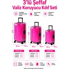Trink Çanta Neon * Pembe   *  Şeffaf Valiz Koruyucu Kılıf ve Bavul Koruyucu Kılıf - 3'l Ü Set ( Büyük +Orta + Kabin )