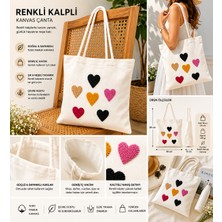 Elan Collection Kadın Çok Amaçlı Renkli Kalpli El Kol Omuz ve Plaj Çantası Krem