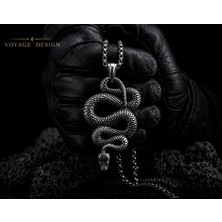 Voyage Accessory Paslanmaz Çelik Antik Gümüş Renk Gotik Stil Mistik Snake Yılan Kolye