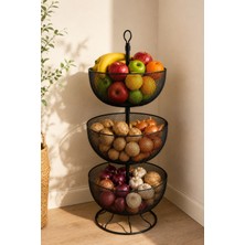 Statika Home Siyah Sebzelik , 3 Katlı File Metal Sebzelik ,  Siyah Meyvelik , Patates Soğan Stand Rafı
