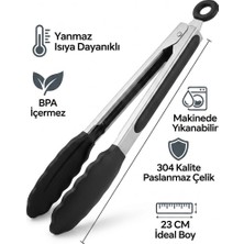 Bienca 304 Çelik Silikon Uçlu Maşa 23 cm | Yanmaz, Bpa Içermez, Makinede Yıkanabilir Mutfak Maşası