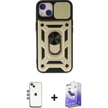 Marsilyan™- iPhone 14 Kılıf Ahenk Klasik - Siyah Bilvis 5in1 5d Magic Hayalet Cam Ekran Koruyucu + Gökkuşağı Shine Kamera Lens
